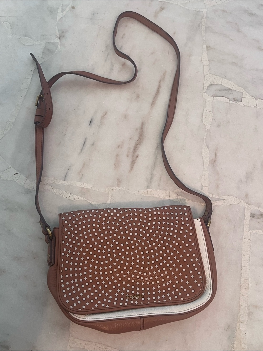 Cute polka dot FOSSIL leather crossbody purse